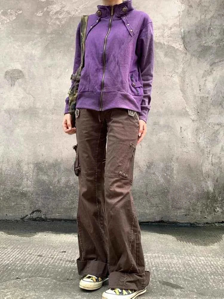 Brown Slim Flare Cargo Jeans