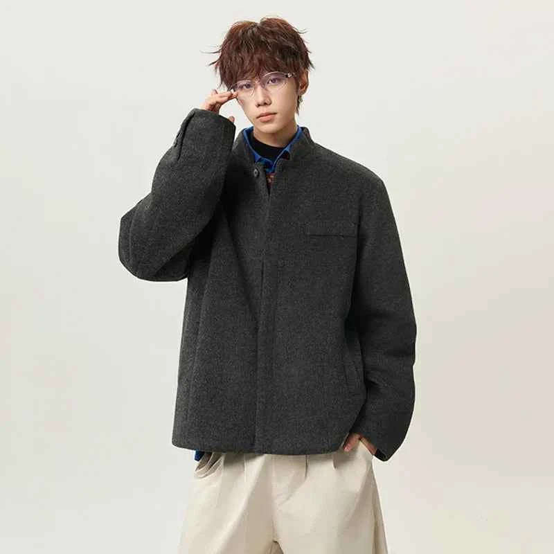 Essential Stand Collar Woolen Loose Jacket