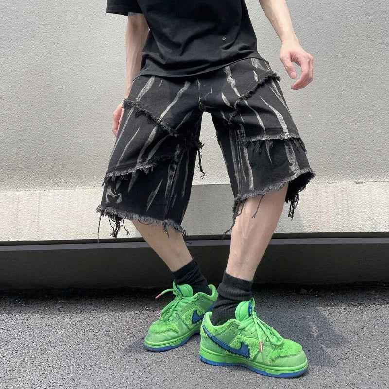 Mens Gothic Ripped Black Denim Jorts