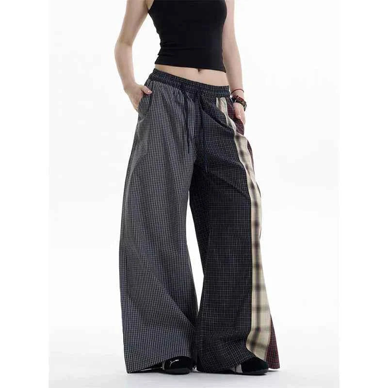 Fashionable Streetwear 2000s Style Plaid Wide Leg Pants