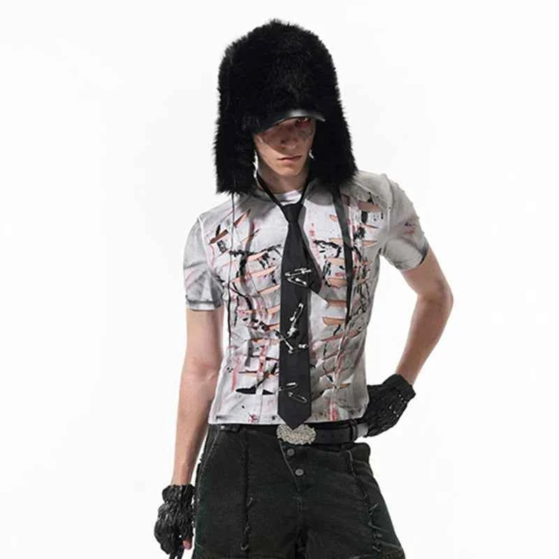 Slim Fit Hand-Painted Hollow Out T-Shirt
