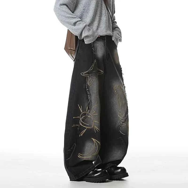 Durable Patchwork Raw Edge Denim Jeans