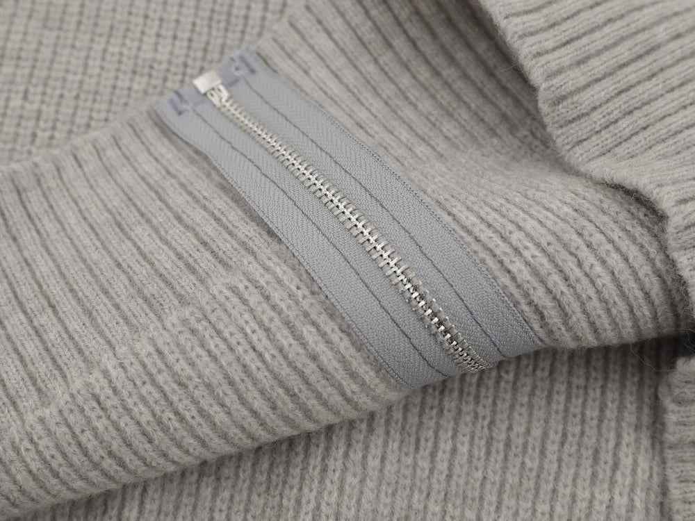 Contrast Paneled Letter Crew Neck Embroidered Cardigan