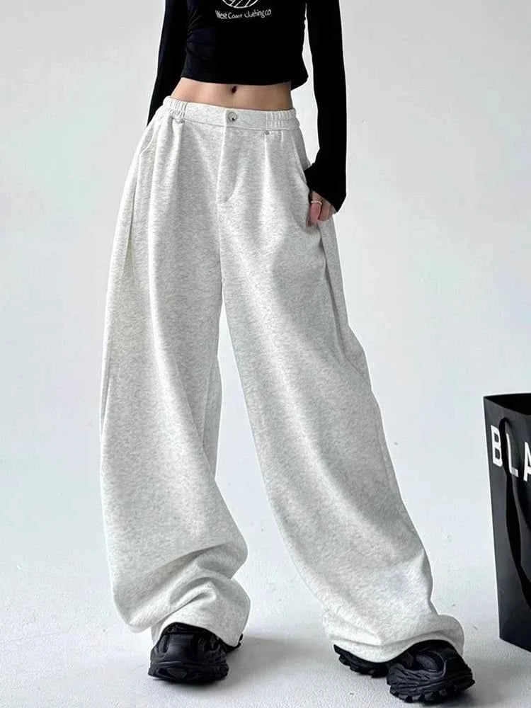 Women Cool Vintage Loose Gray High Waist Sweatpants