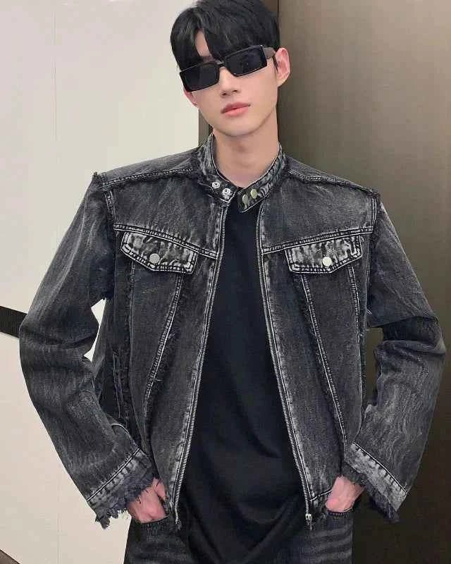 Streetwear Ripped Rugged Punk Washed Denim Jacket