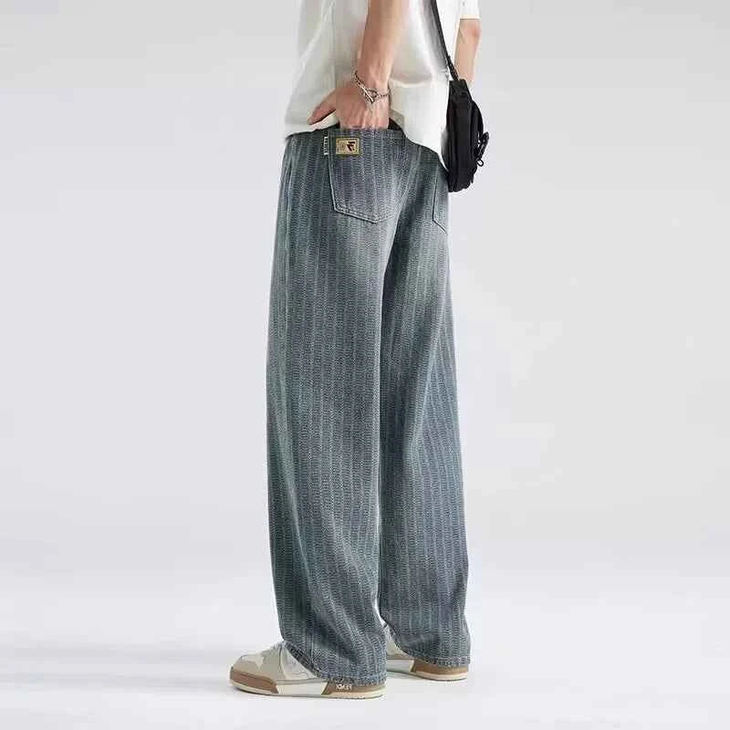 Vintage Blue Striped Autumn Wide Leg Denim Jeans
