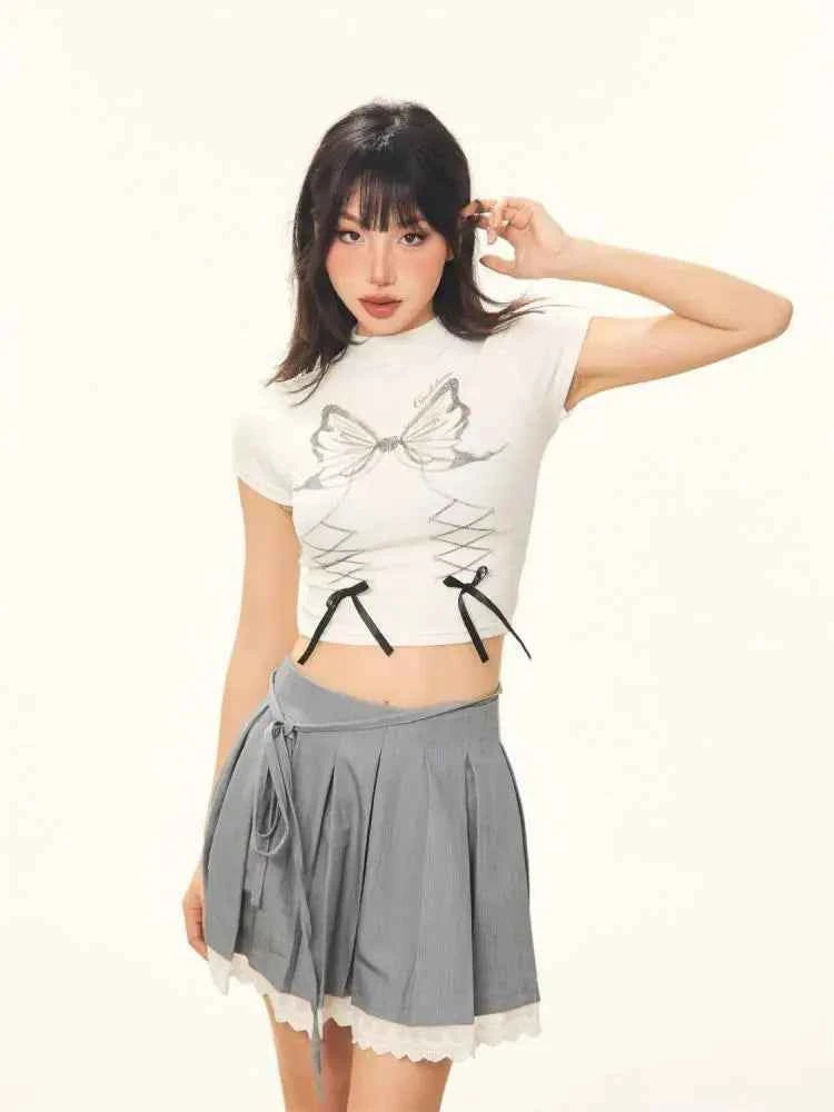 Vintage Bow Short Sleeve Crop T-Shirt