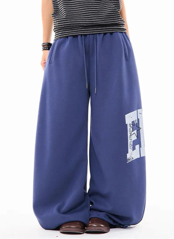 Streetwear Chic Oversized Wide Leg Letter Print Sweatpants - Luxuryurbanwear