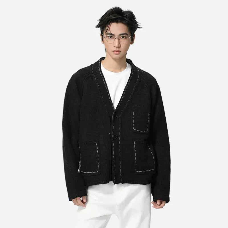 Cozy Contrast Color Wool V-Neck Knit Cardigan