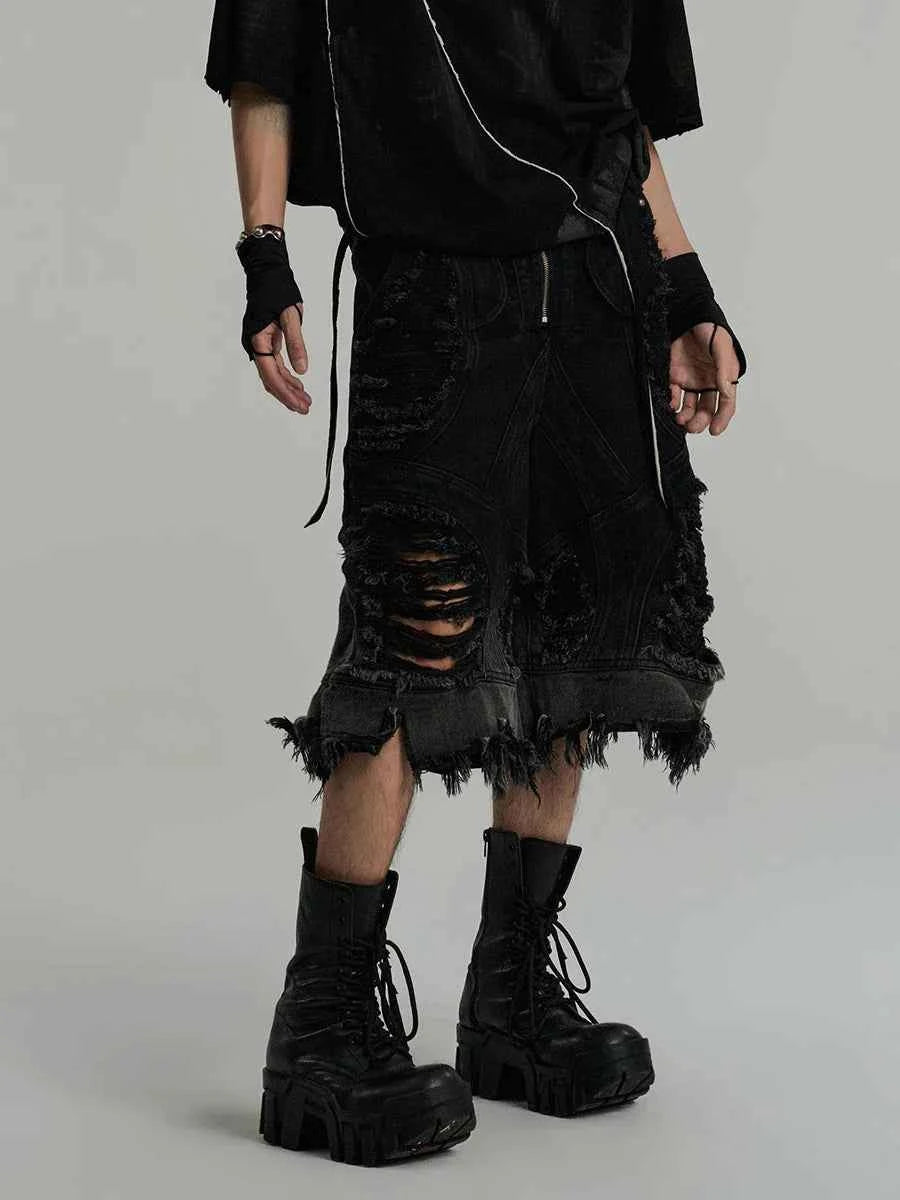 Vintage Patchwork Frayed Denim Jorts