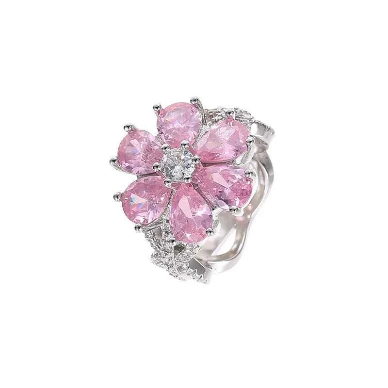Women Sweet Romantic Zircon Flower Ring