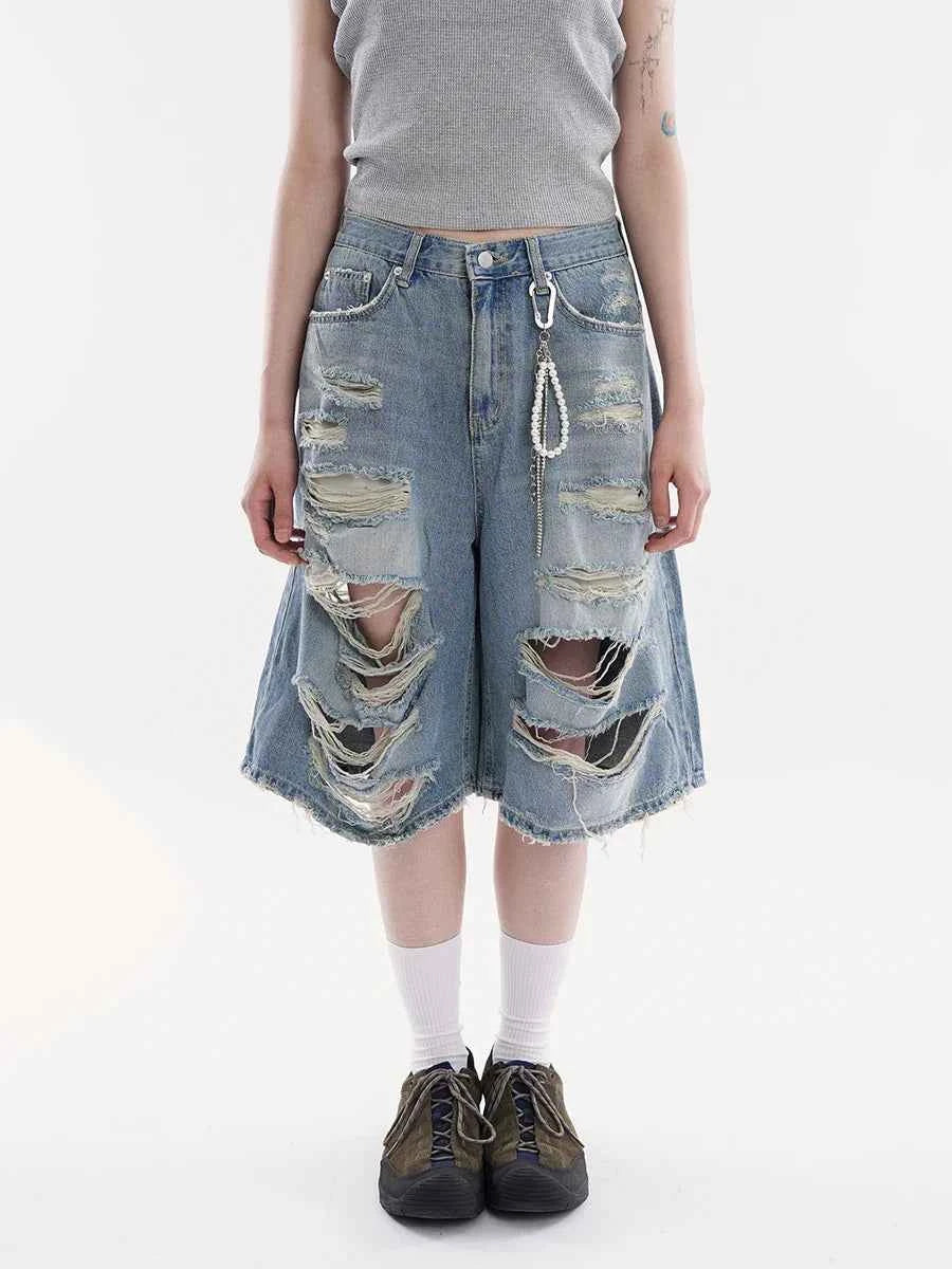 Plush Stylish Ripped Holes Denim Jorts