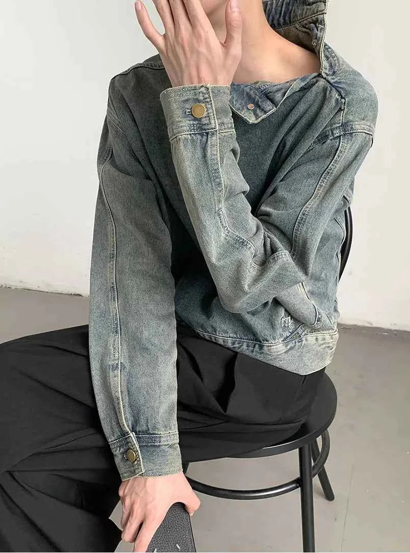 Y2K Washed Buckle Collar Motorcycle Denim Jacket