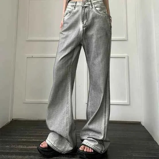 Women Retro Wide Leg High Waist Jeans