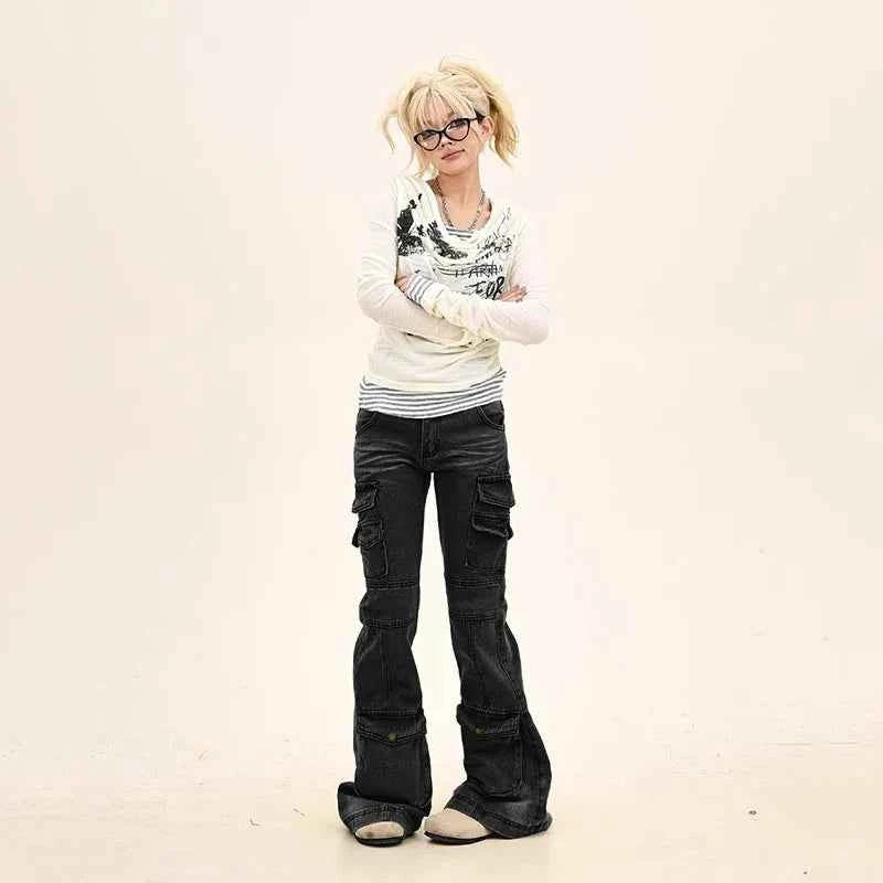 Insulated Cool Slim Fit Black Cargo Jeans