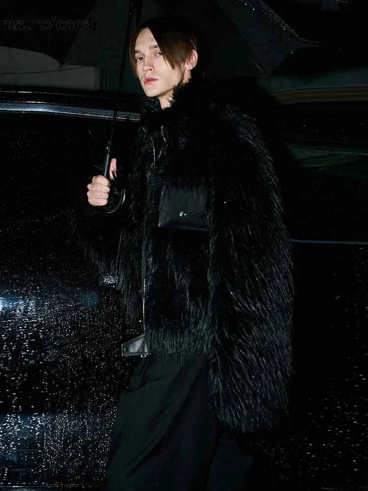 Luxury Black Patchwork Faux Fur Jacket