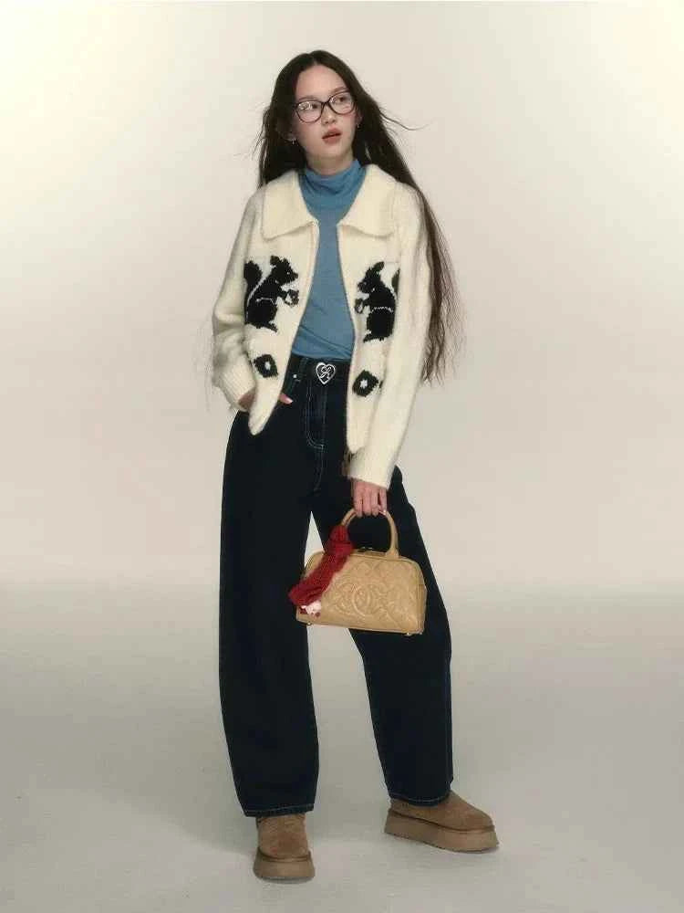 Cute Oversized Squirrel Graphic Cardigan