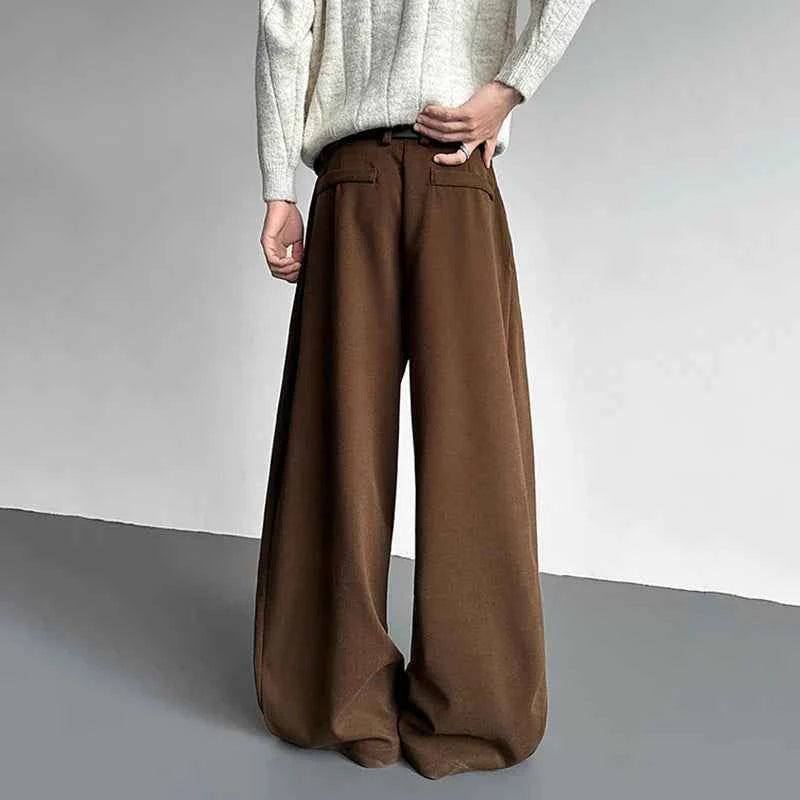 Pleated Style Solid Color Thickened Loose Pants