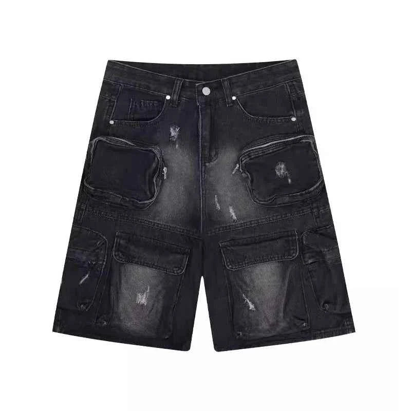 Black Effortless Destroyed Wide Leg Denim Short