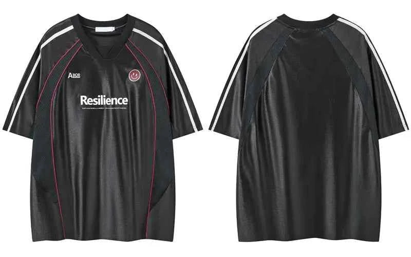 Streetwear Graphic Patchwork Mesh Jersey Sport T-Shirt