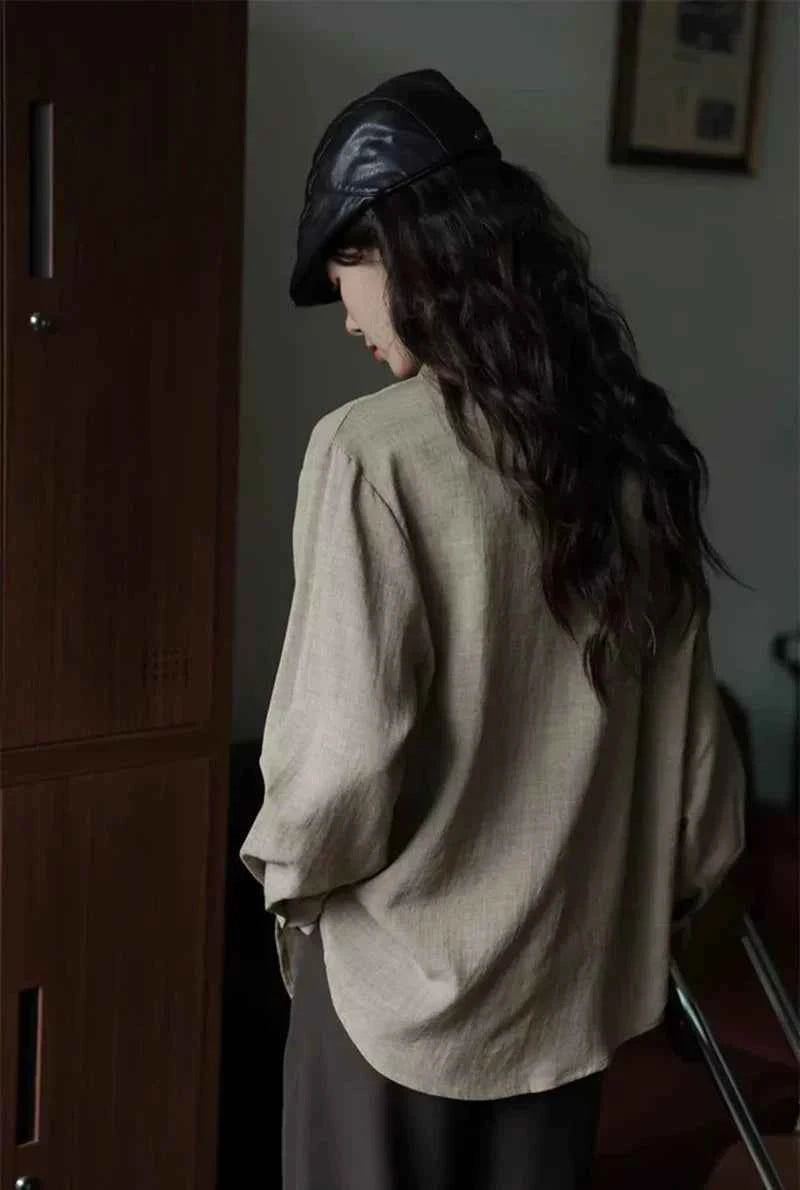 Women Casual Elegant Green Korean Style Chic Long Shirt