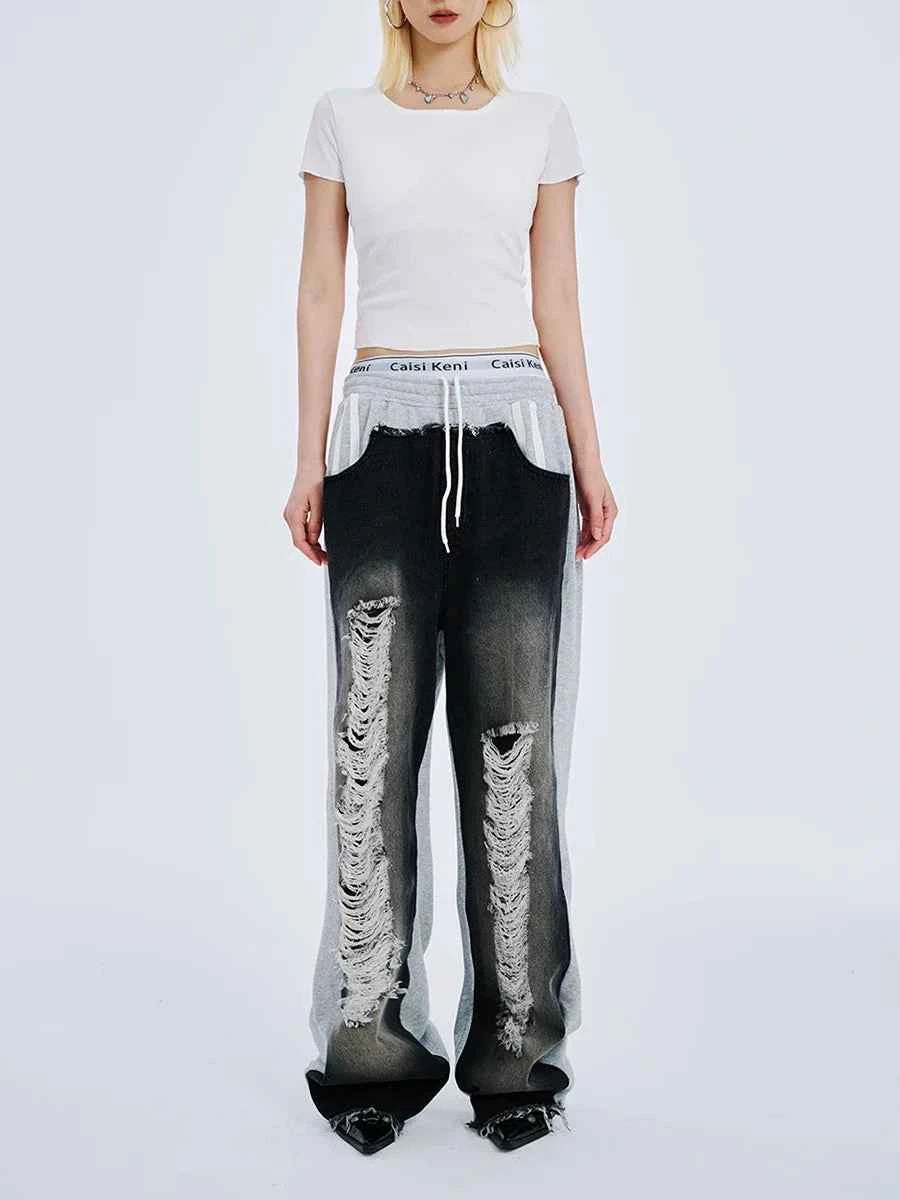 Perfect Fit Hollow Out Lace Up Wide Leg Jeans