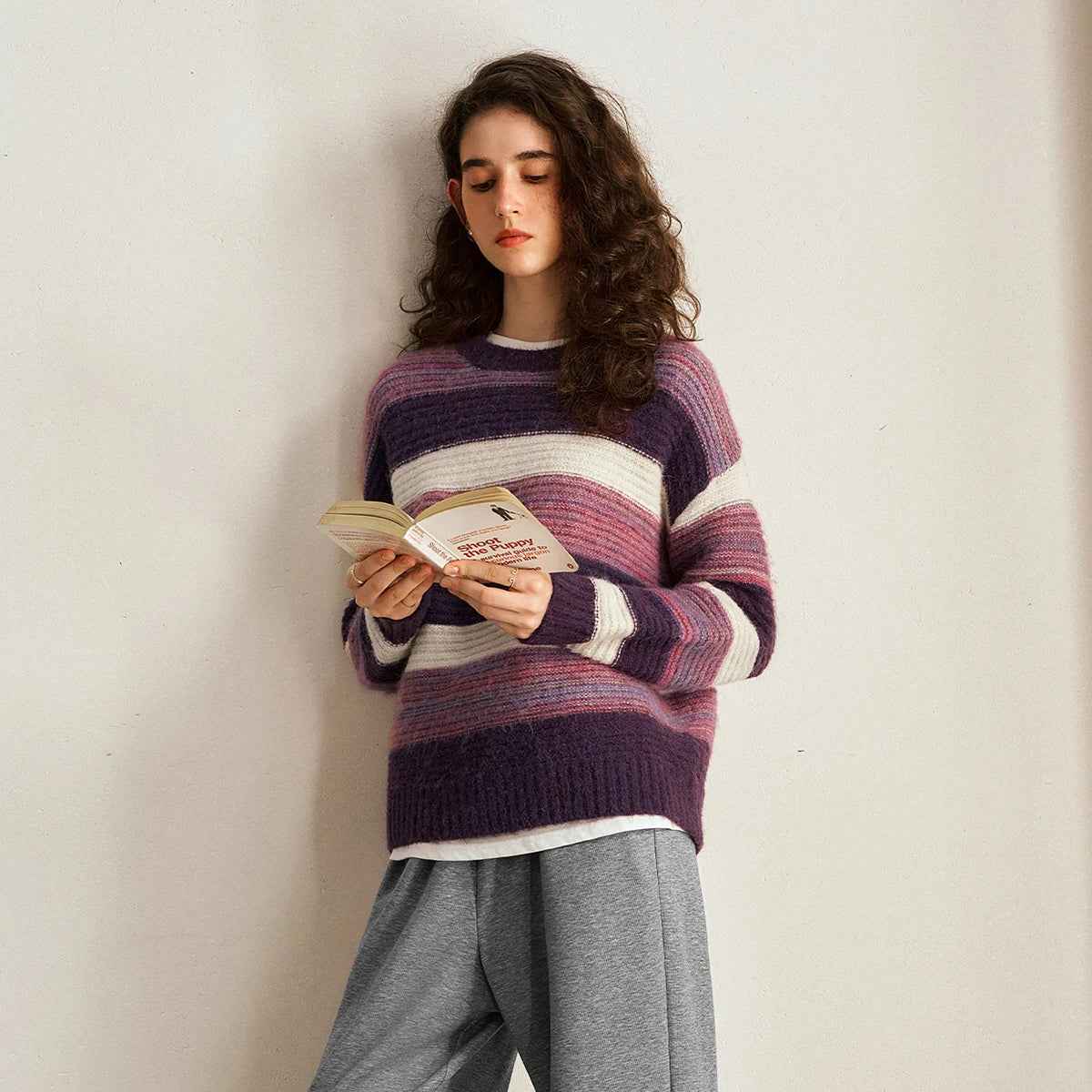 Women Chic O-Neck Striped Knit Sweater