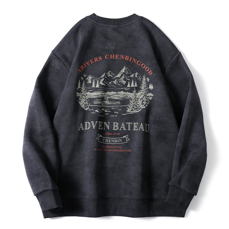 Gray Color Mountain Valley Design Sweater