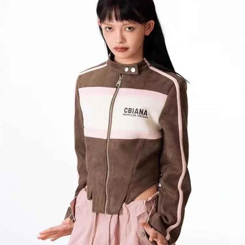 Japanese Style Retro Contrasting Color Casual Jacket