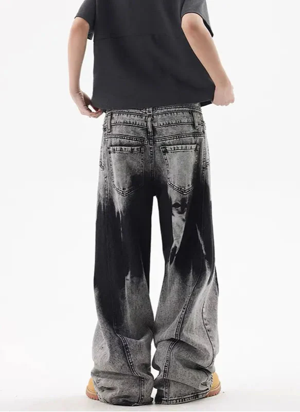 Vintage Patchwork Tie Dye Wide Jeans - Luxuryurbanwear