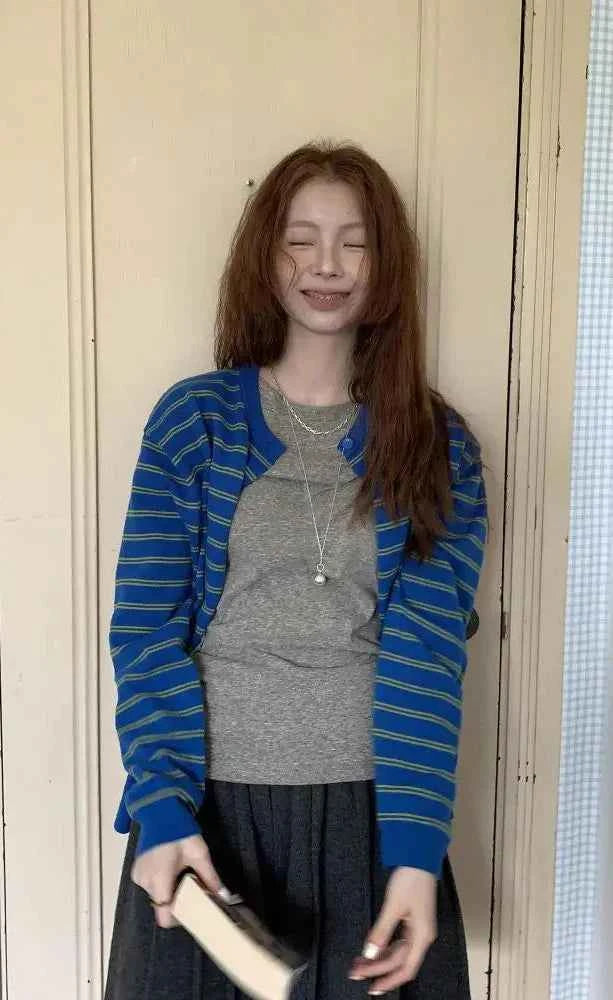 Korean Streetware Stylish Striped Cardigan