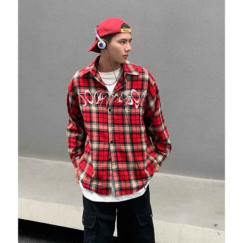 Investment Piece Retro Plaid Hip Hop Long Sleeve Shirt