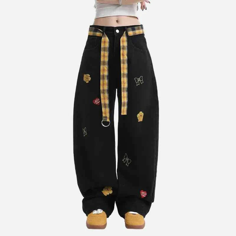 Insulated Korean Style Curved Knife Wide Leg Jeans