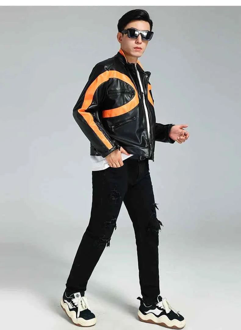 Men Luxury Handsome Patchwork Leather Jacket