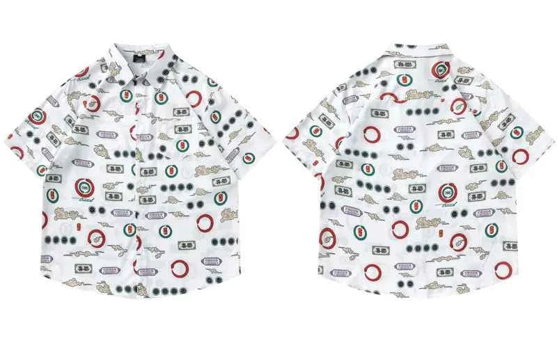 Retro Signature Graphic Printed Beach Shirt