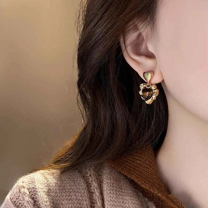 Exquisite Heart Shaped Tiger Eye Earring