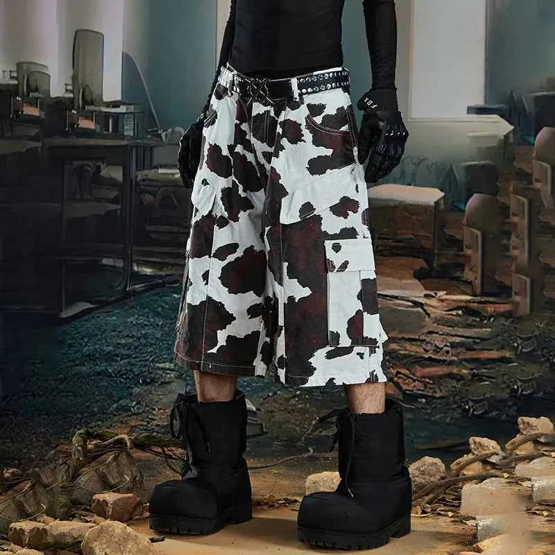 Lightweight Canouflage Printed Straight Denim Jorts