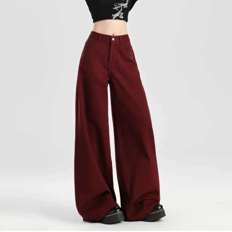 Retro Loose Red Emo High Waist Denim Jeans