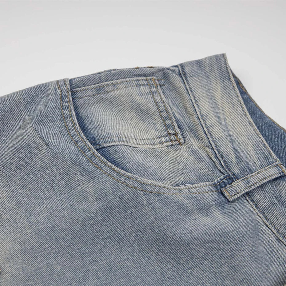Rhinestone Denim Ripped Shorts