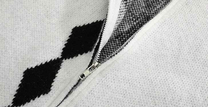 Cozy Retro Jacquard Zipper Hooded Cardigan
