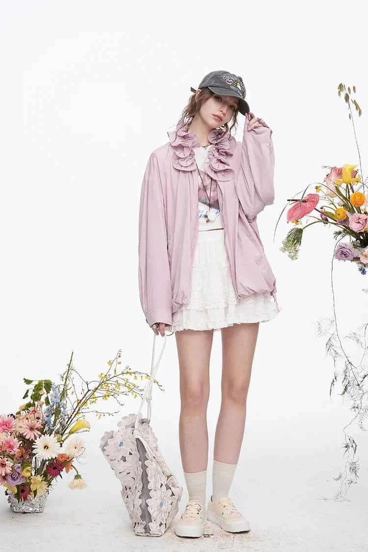 Sweet Ruffles Collar Casual Loose Jacket