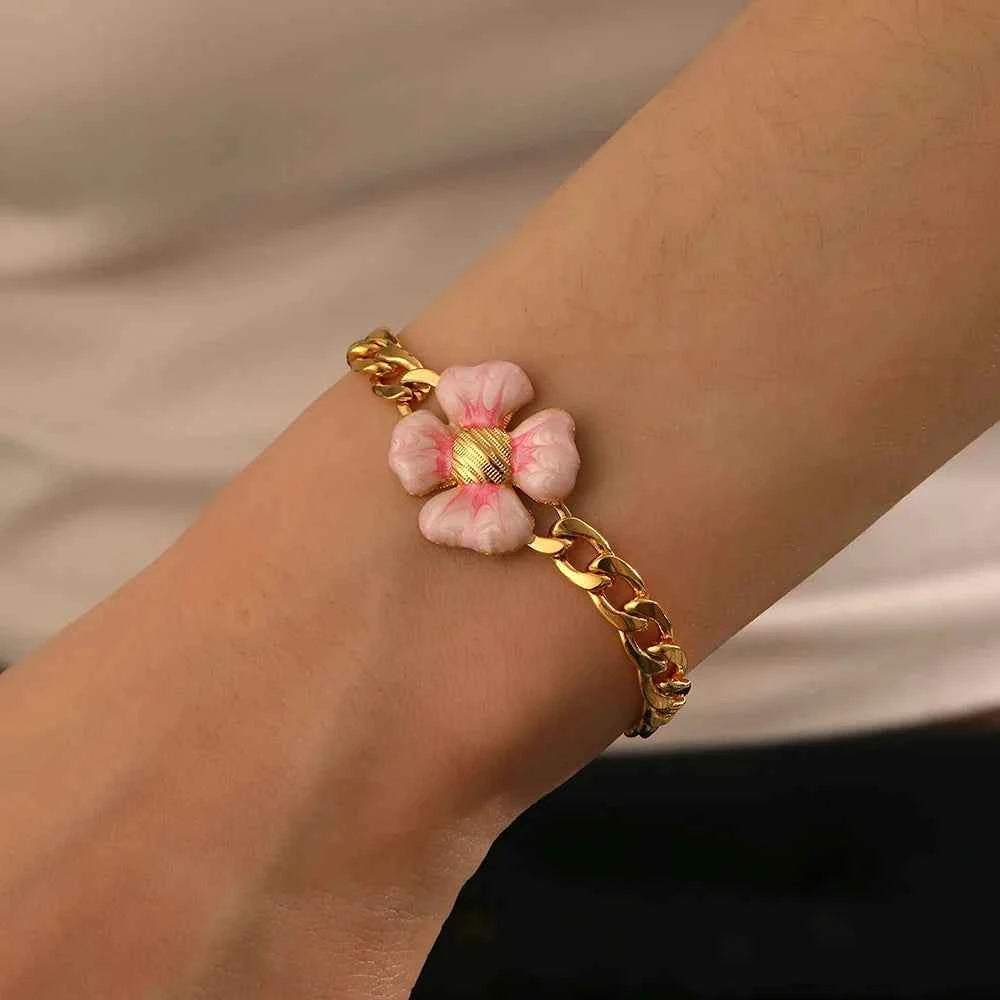 Blue & Pink Flower Charm Bracelet