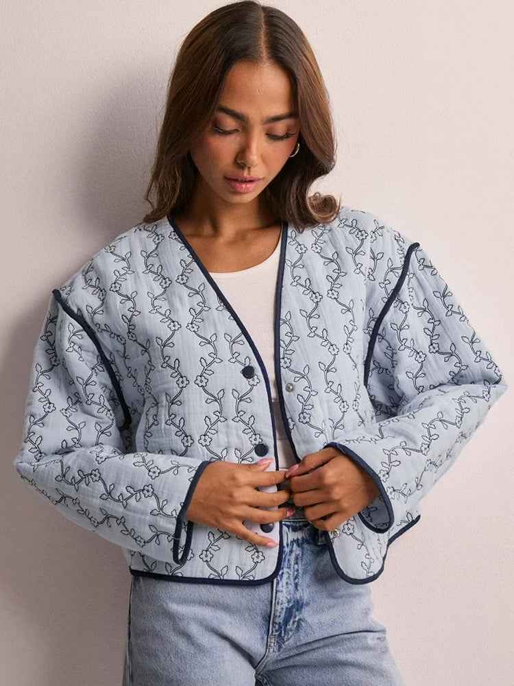 Women Boho Floral Padded Jacket