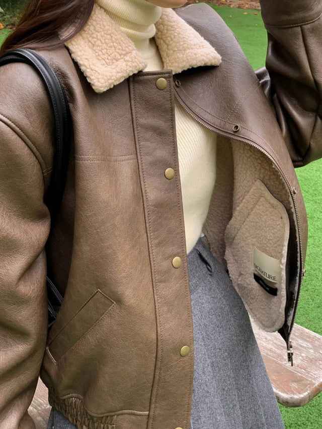 French Retro Motorcycle Faux Leather Jacket