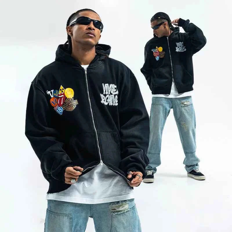 Cozy Bold American Style Painted Hoodied Sweatshirt