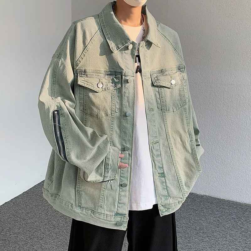 Retro Streetwear Washed Distressed Denim Jacket