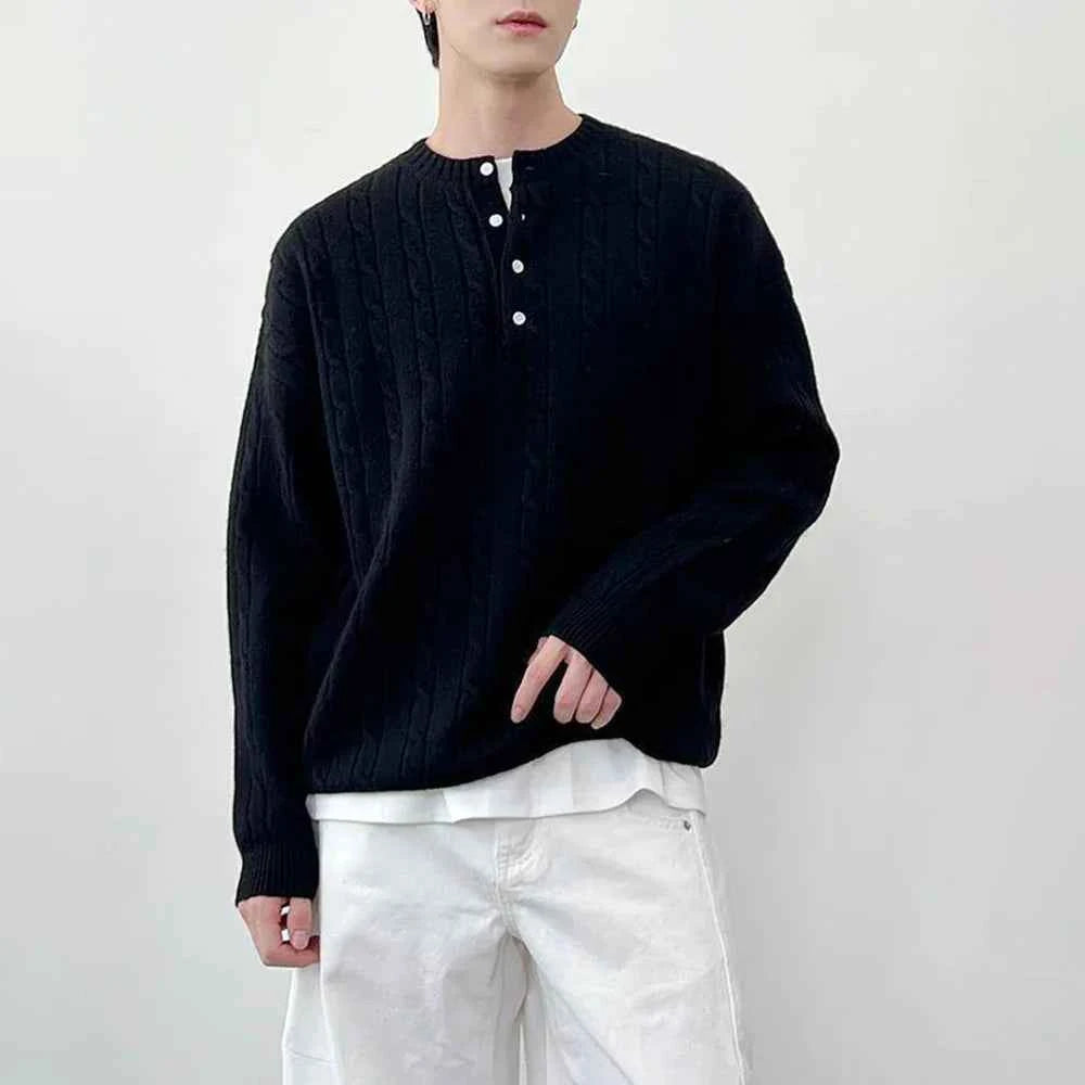 Premium Casual Henley Cable Knit Sweater