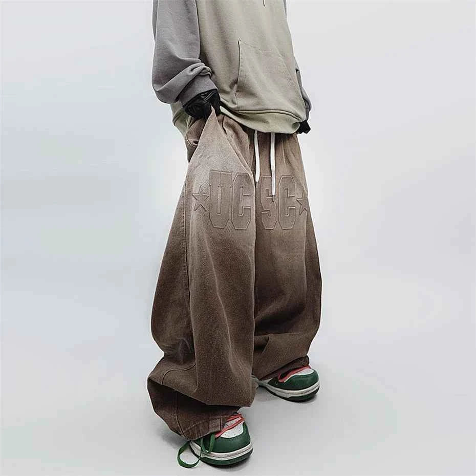 Men's Punk Scimitar Baggy Wide-Leg Jeans