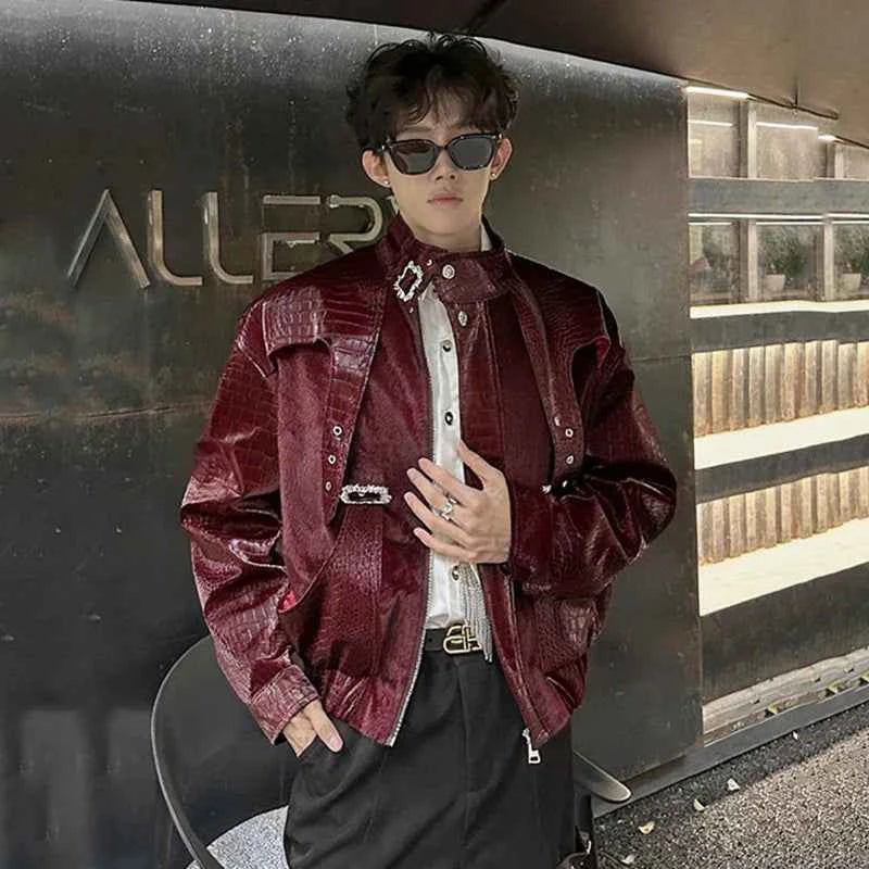 Fashionable Metallic Patchwork Leather Jacket