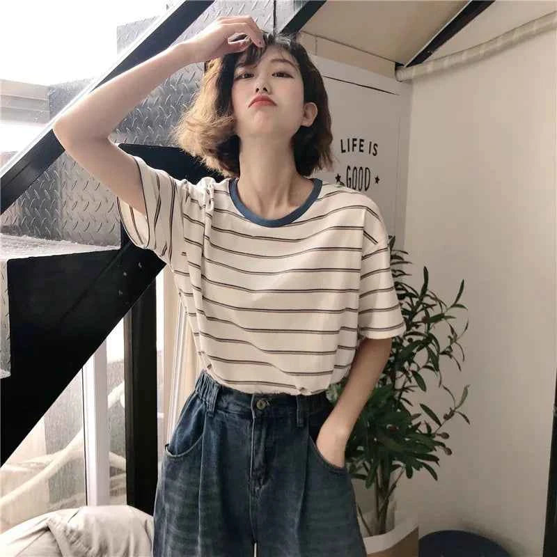 Timeless Staple Stripe Loose Minimalist T-Shirt